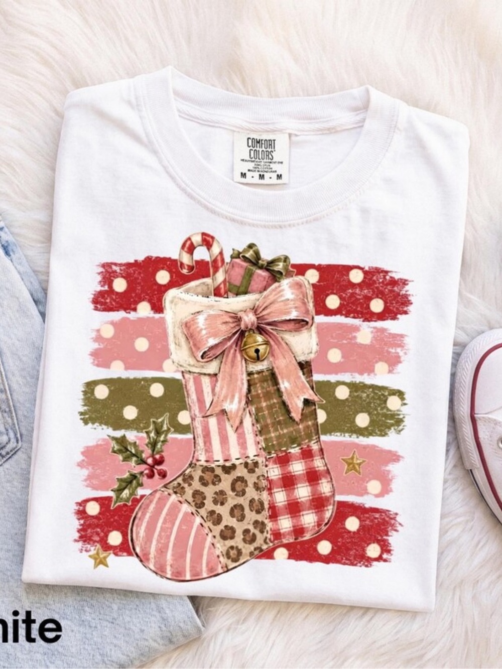 Comfort Colors White Christmas Stocking Graphic Tee